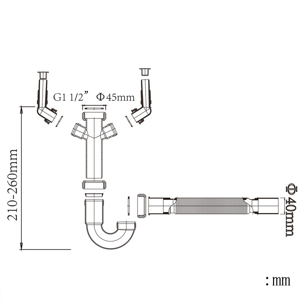 TALEA  kitchen sink waste trap; kitchen sink siphon with water sealing;kitchen sink drain pipe with anti odorant function