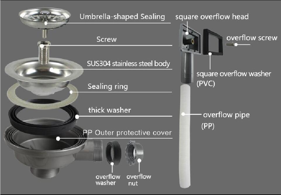 304 stainless steel sink strainer with overflow for kitchen sink Quality Assurance New design 114mm stainless drainer pipe