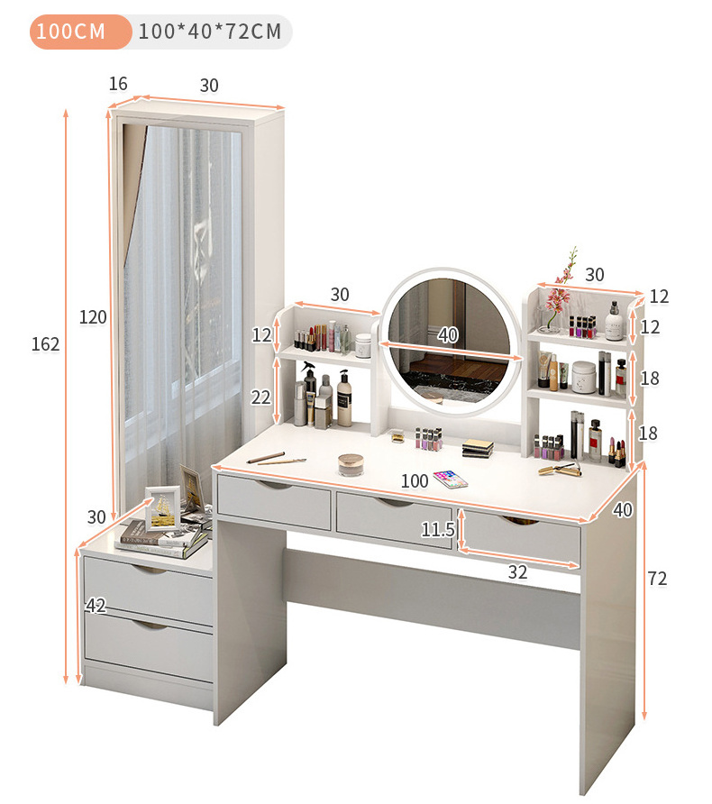 Multifunctional Nordic Dressing Table With Led Mirror Storage Cabinet With Mirror Bedroom Furniture Dresser