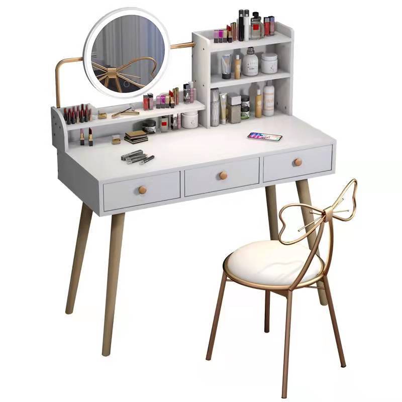 Mdf Modern Makeup Cabinet Storage Shelf Bedroom Vanity Drawer Dresser With Led Light Mirror Dressing Table