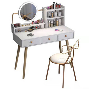 Mdf Modern Makeup Cabinet Storage Shelf Bedroom Vanity Drawer Dresser With Led Light Mirror Dressing Table