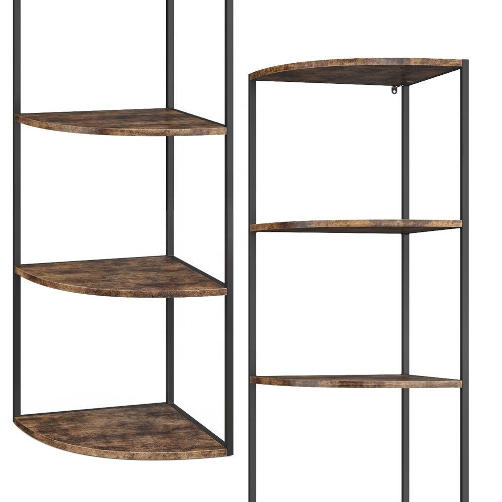 5 Tier Corner Shelf Tall Bookshelf Metal Frame Plant Stands Wall Display Storage Rack Organizer Shelf 180x40x40cm Vintage wood