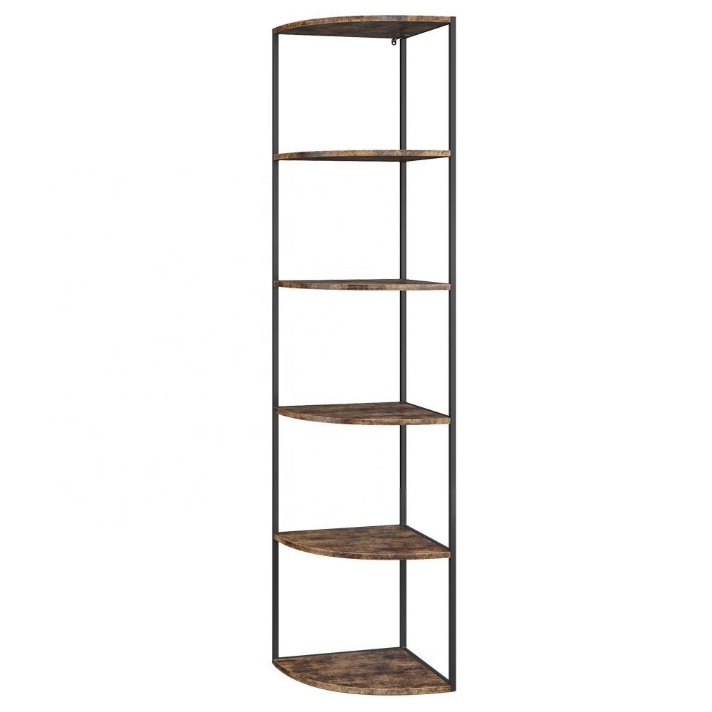 5 Tier Corner Shelf Tall Bookshelf Metal Frame Plant Stands Wall Display Storage Rack Organizer Shelf 180x40x40cm Vintage wood