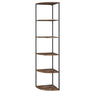 5 Tier Corner Shelf Tall Bookshelf Metal Frame Plant Stands Wall Display Storage Rack Organizer Shelf 180x40x40cm Vintage wood