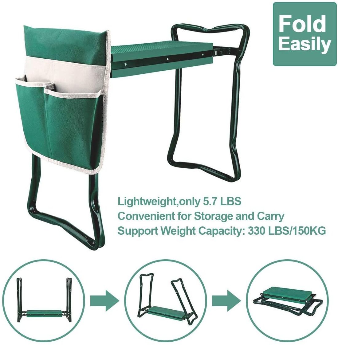 Garden Kneeler and Seat Bench Stools Foldable Stool with Bag Pouch EVA Foam Pad Protects Your Knees Outdoor Portable Kneeler