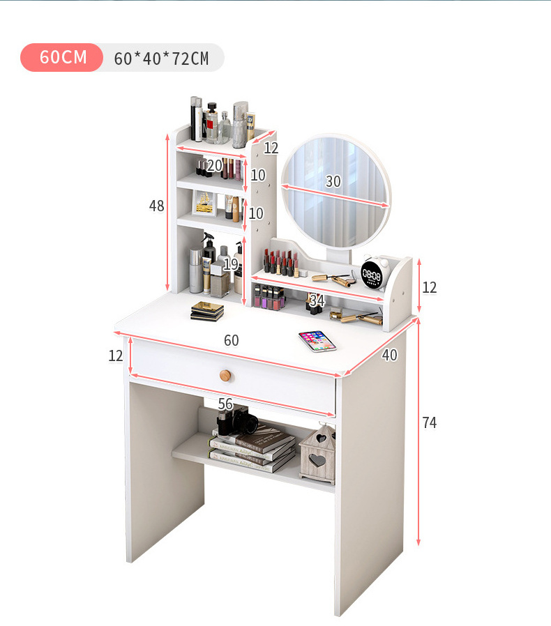 Factory Price Nordic Dressing Mirror Table For Bedroom Vanity Table Led Light Makeup Mirror Dresser With Oversized Lockers