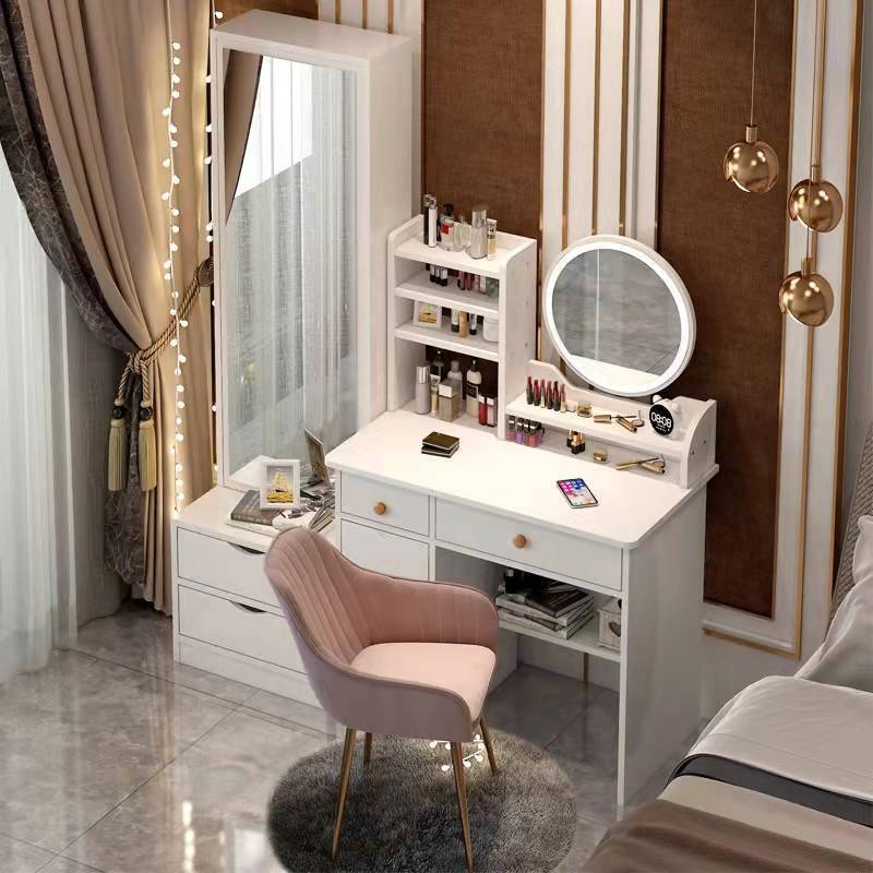 Factory Price Nordic Dressing Mirror Table For Bedroom Vanity Table Led Light Makeup Mirror Dresser With Oversized Lockers