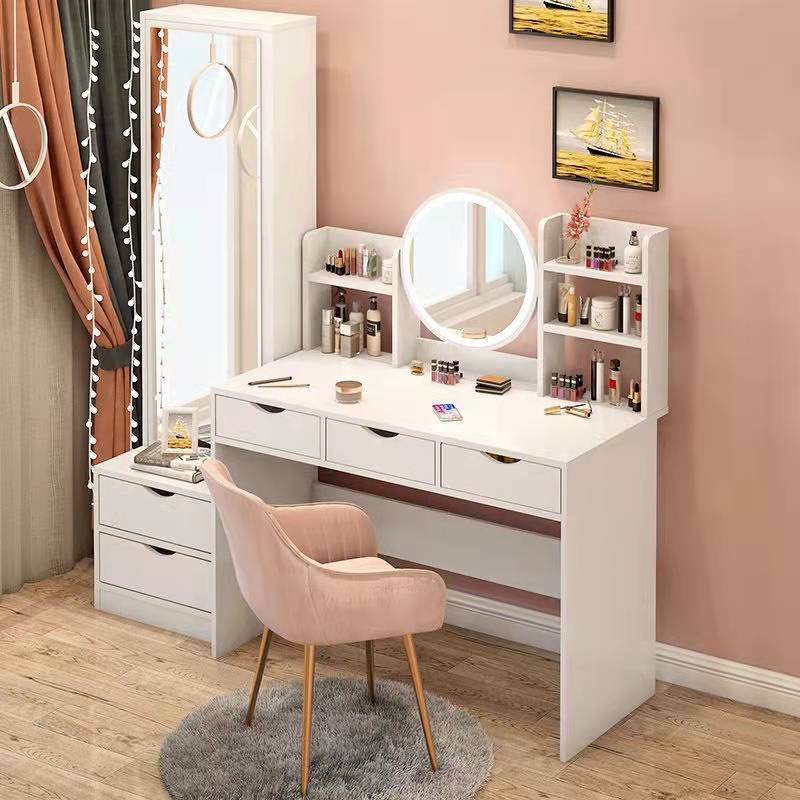 Multifunctional Nordic Dressing Table With Led Mirror Storage Cabinet With Mirror Bedroom Furniture Dresser