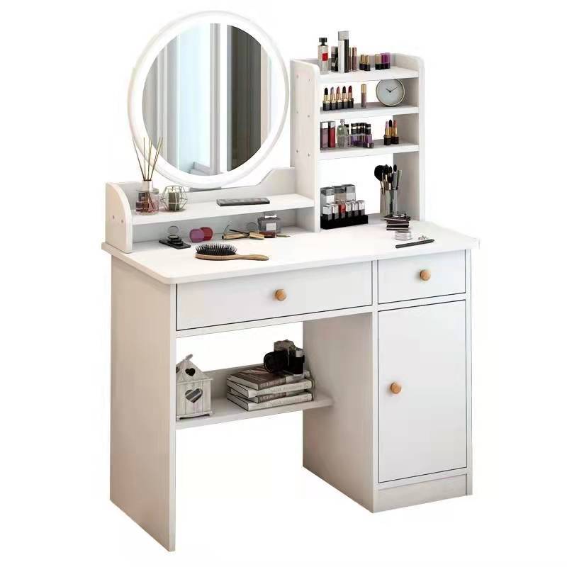 Factory Price Nordic Dressing Mirror Table For Bedroom Vanity Table Led Light Makeup Mirror Dresser With Oversized Lockers