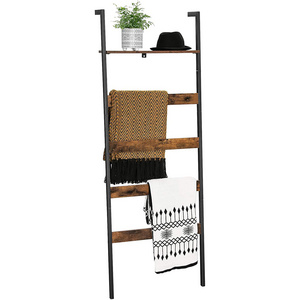 Hot sale foot wall Rustic Farmhouse Blanket Ladder torched towel and blanket wooden ladder display rack Wall-Leaning Rack