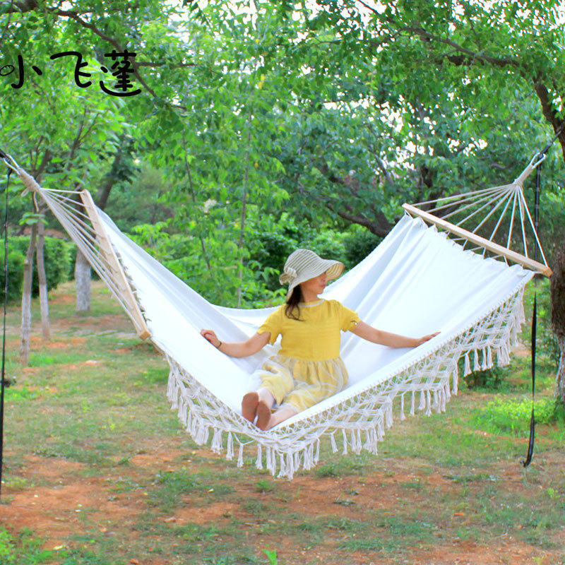 Boho Hammock Large Double Deluxe Hammock Swing Bed Outdoor Indoor Cotton Hammock with Macrame Lace Fringe Tassel and Carry Bag