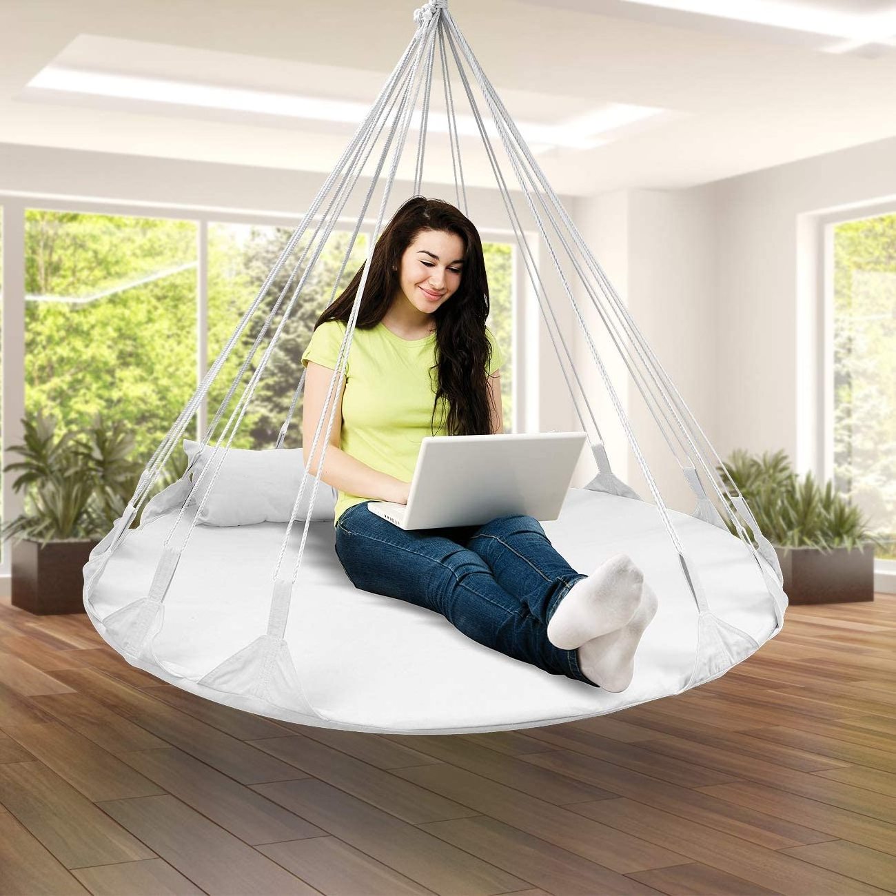 Hanging Swing Nest Double Hammock Daybed Saucer Style Lounger Swing Hangout Pad