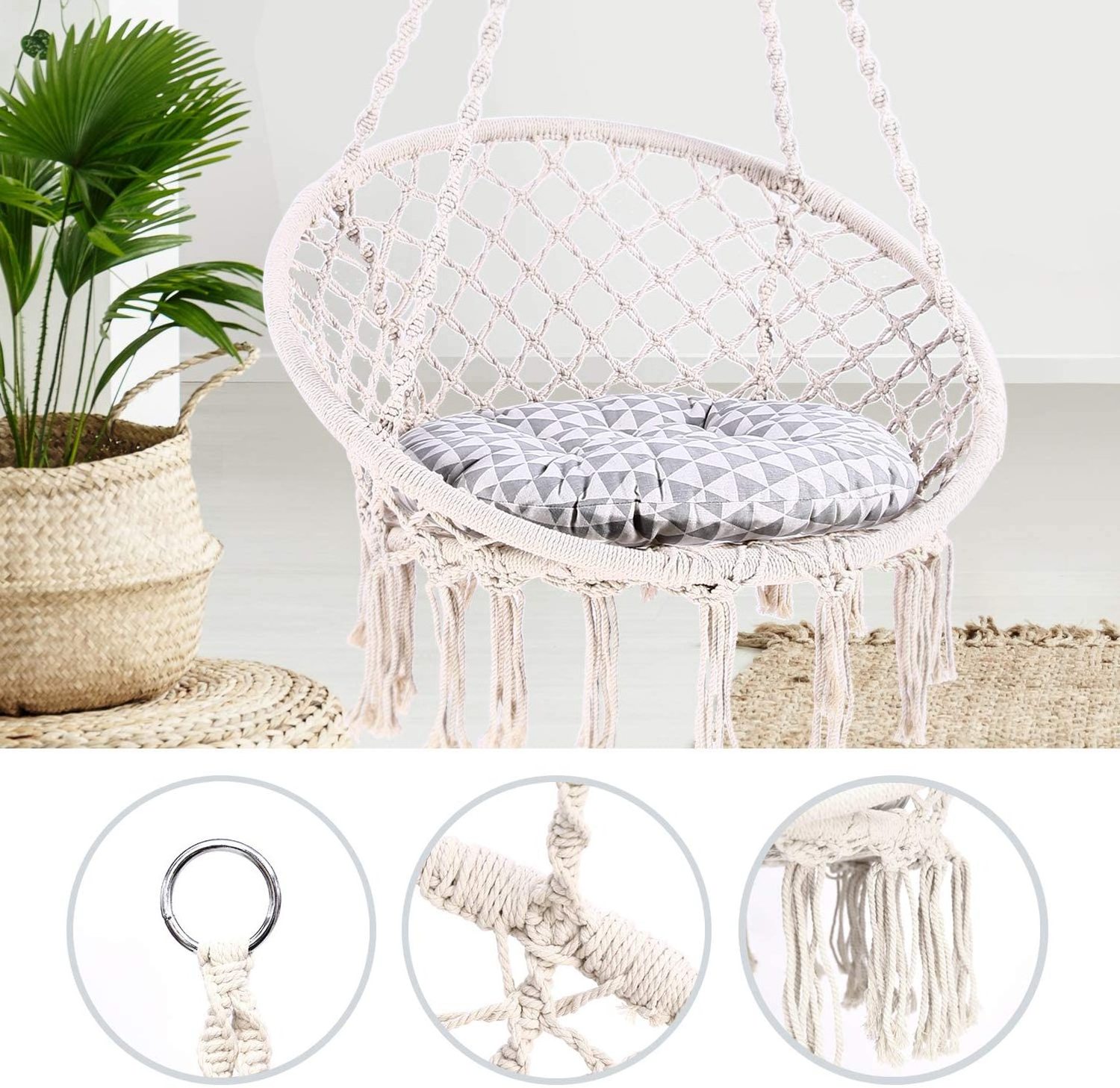 Handcrafted Macrame Hanging Chair Round Rope Hammock Swing Chair For Indoor and Outdoor swingasan chair