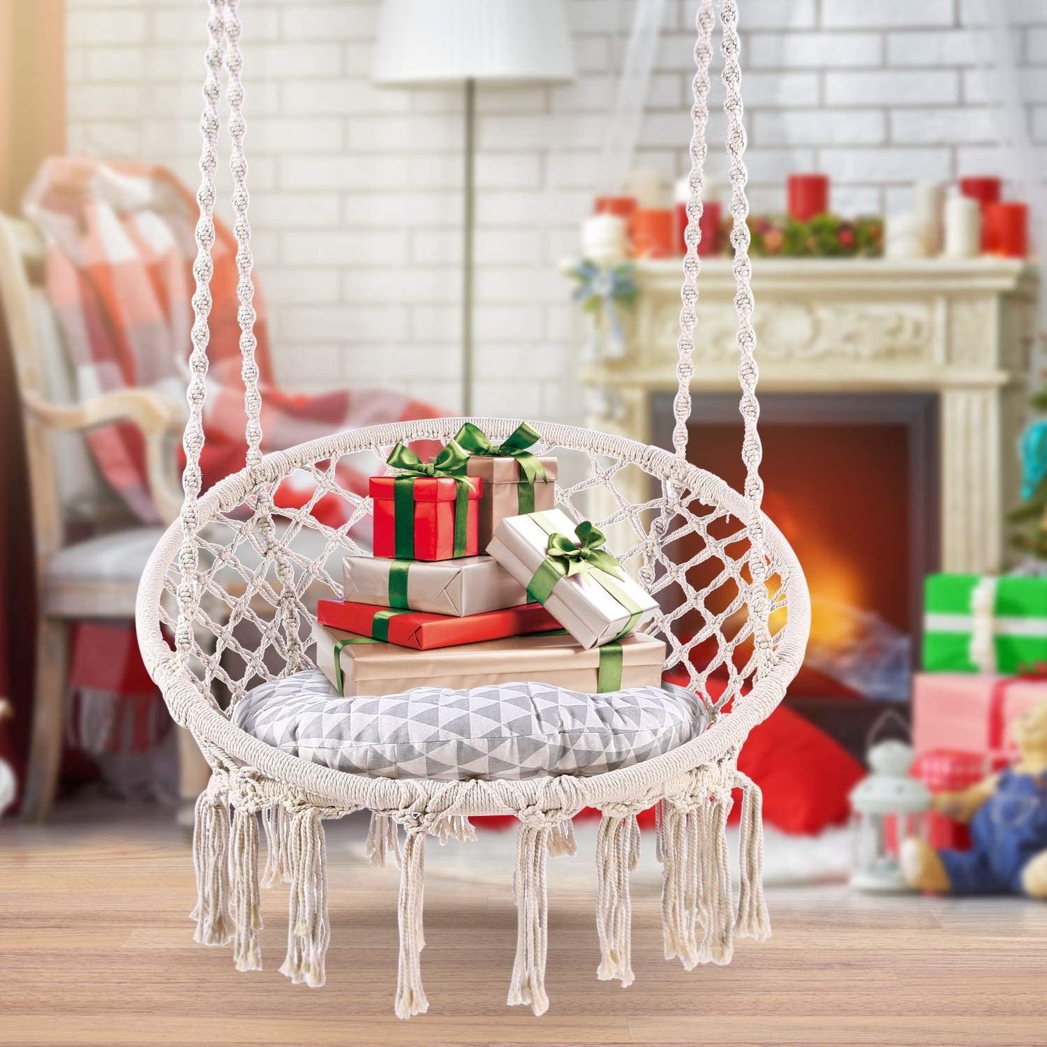 Handcrafted Macrame Hanging Chair Round Rope Hammock Swing Chair For Indoor and Outdoor swingasan chair