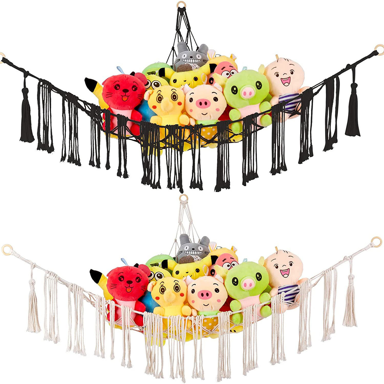 Indoor Macrame Toy Hammock With Fringe Stuffed Animal Storage Hammock For Child Room Decor