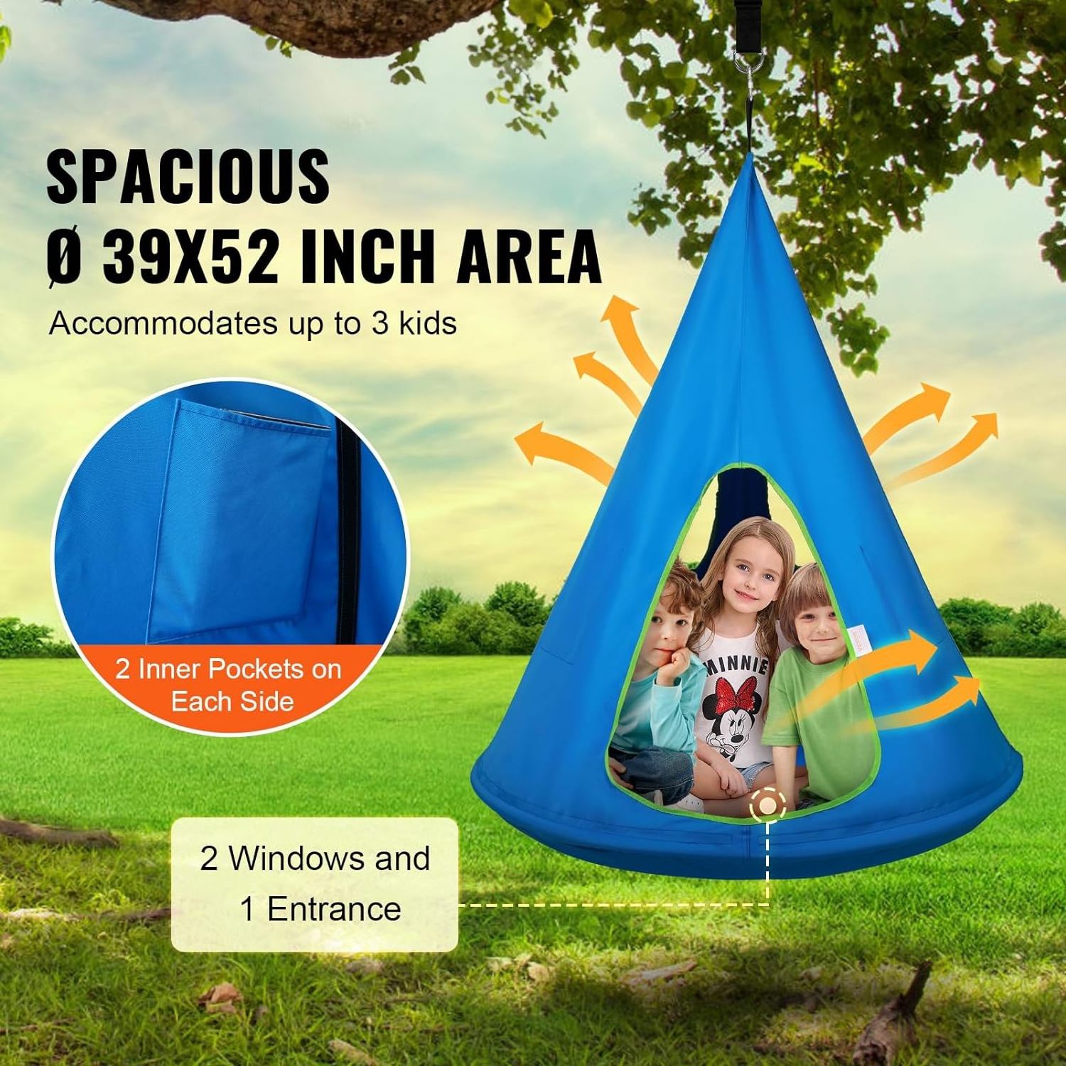 Kids Nest Sensory Swing Chair Inflatable Hanging Hammock Chair  Adjustable Rope Tree Camping Tent for children Indoor Outdoor