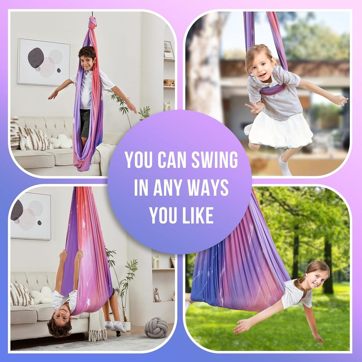 Sensory Swing For Kids  Adults Holds up to Yoga Indoor Camping Hammock Outdoor Double Layer Therapy Cuddle Effect for Autism