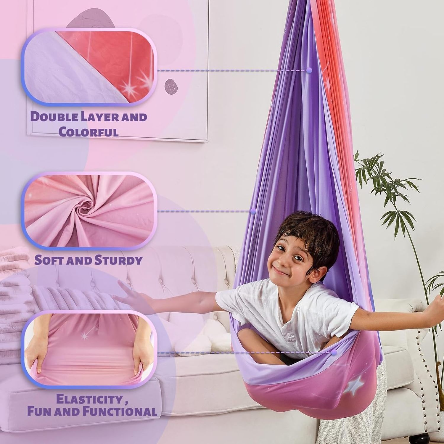 Sensory Swing For Kids  Adults Holds up to Yoga Indoor Camping Hammock Outdoor Double Layer Therapy Cuddle Effect for Autism