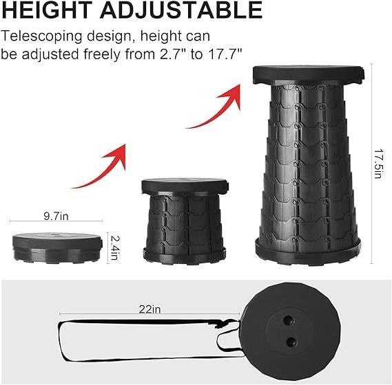 New Design lightweight Retractable Outdoor Camping Chair Portable Folding Round Plastic Stool for BBQ Beach Traveling Fishing