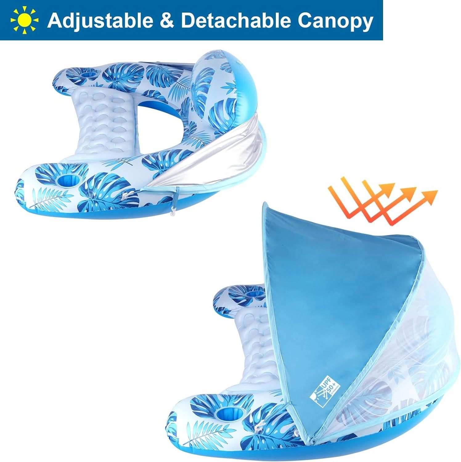 2024 Tanning pool with Canopy Cup Holder Adjustable Sun Shade Cover Air Mattress Inflatable pvc Swimming Pool Float for Adults