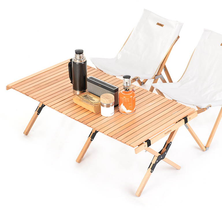 Beech Solid Wood Roll Table and Set of 2 Folding Chairs Outdoor Patio Furniture Sets Clearance