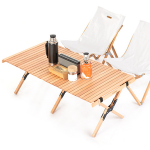 Beech Solid Wood Roll Table and Set of 2 Folding Chairs Outdoor Patio Furniture Sets Clearance