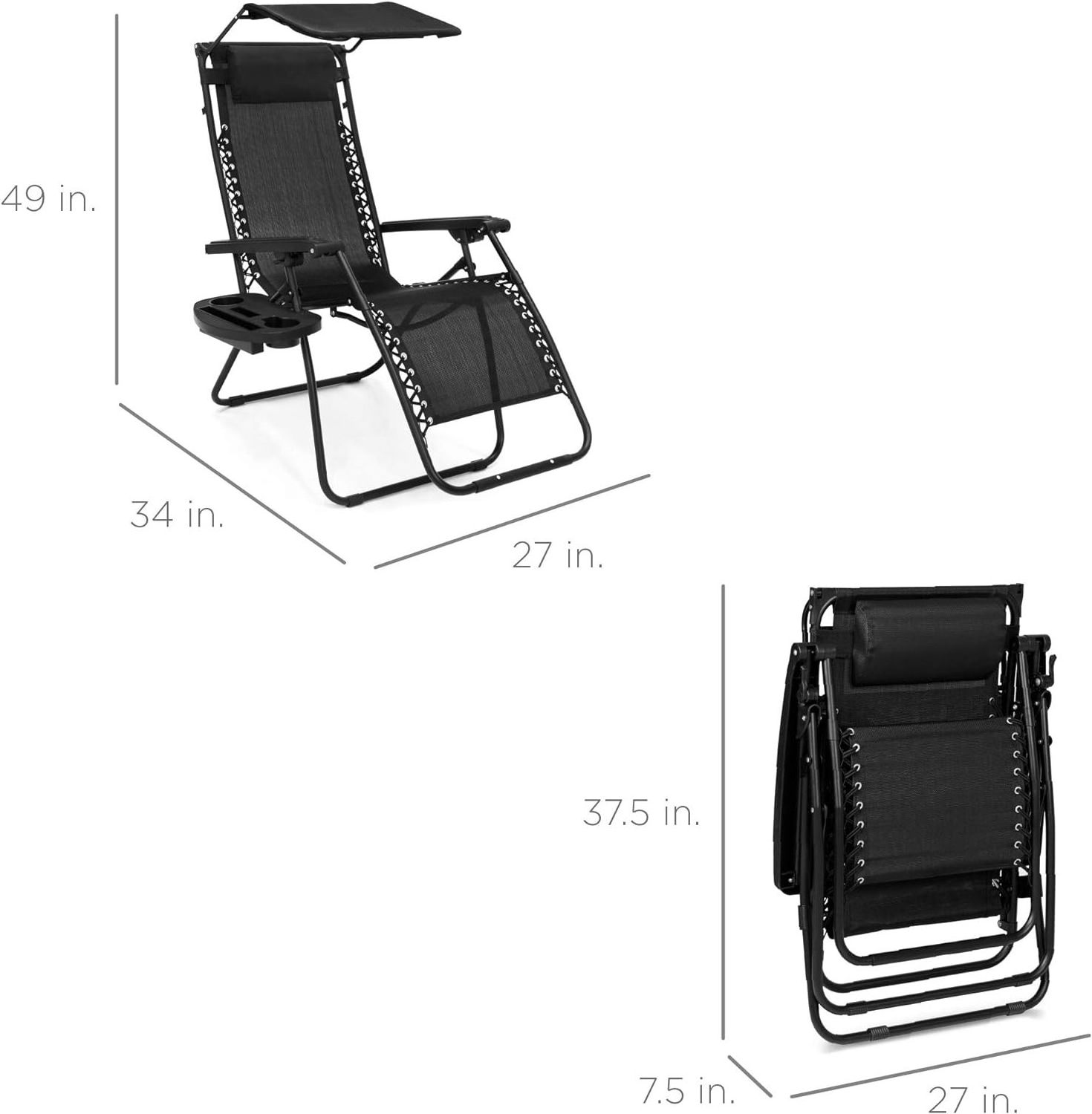 Recliners Adjustable Sun Beach Folding Lounge Chair Lounger Zer Gravity Recliner Chair with Attachable Sunshade Canopy