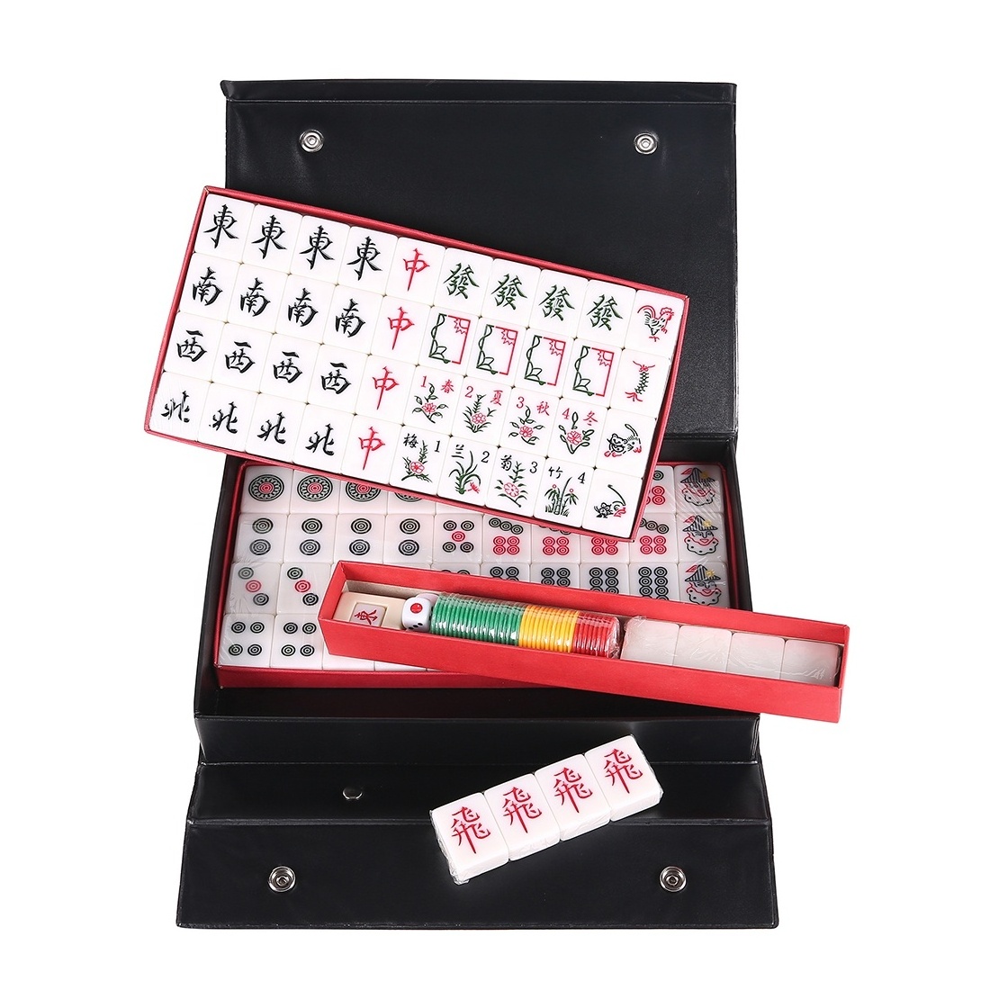 Wholesale stock  88 Mahjong tiles leather box Malaysia mahjong set