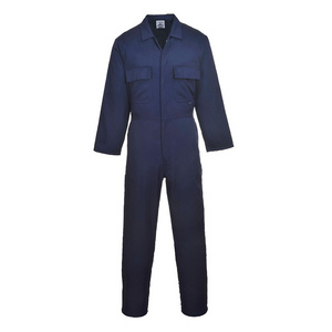 Navy Blue Mens Button Front Poly Cotton Jumpsuit Mechanic Overalls