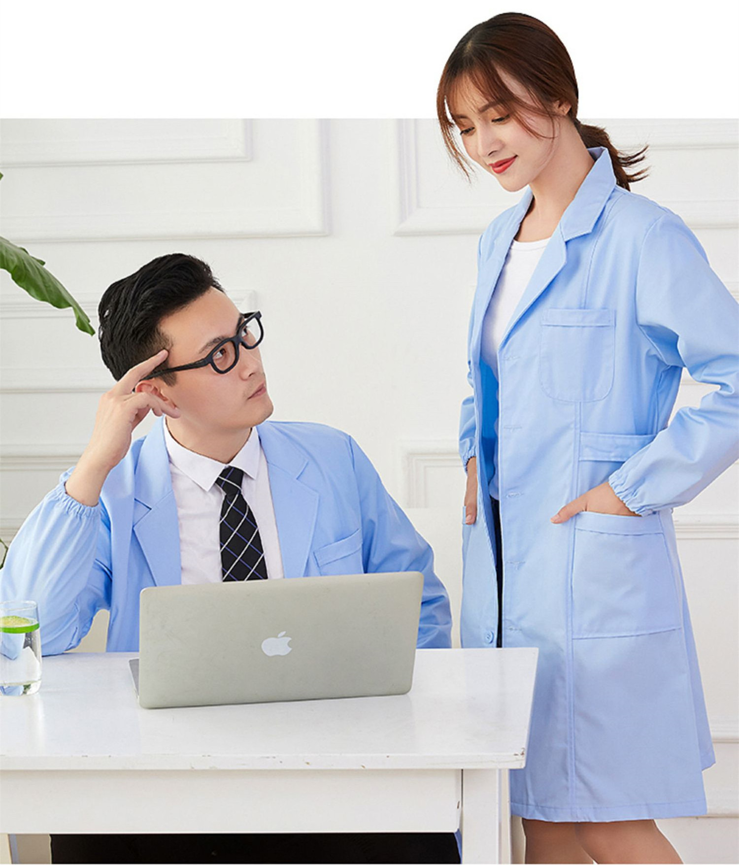 Latest Model Blue White ESD Safe Smock Lab Coat Esd Cleanroom Polyester Clothing Overcoat Smock/ Lab Coat Uniform Workwear