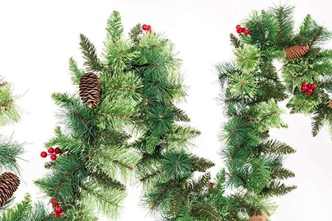 5 years quality guarantee pvc & pine needle with  pine cones and red berries christmas tree garland