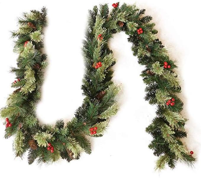 5 years quality guarantee pvc & pine needle with  pine cones and red berries christmas tree garland