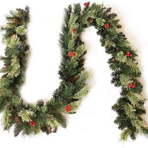 5 years quality guarantee pvc & pine needle with  pine cones and red berries christmas tree garland