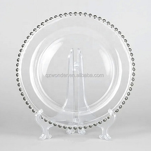 Restaurant Gold silver beaded  glass charger plate for wedding decor