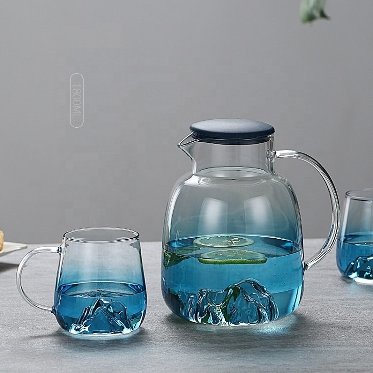 WONDER Snow mountain cold water bottle Japanese large capacity cold water bottle set blue gradient mountain viewing pot teapot