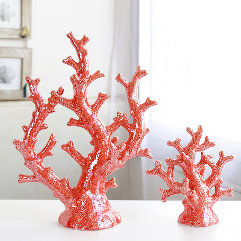 Wholesale Ceramic Coral Shape Figurines Tabletop Ornament Tourist Ocean Souvenir