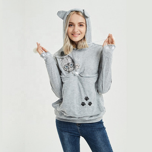 2023 New Women's Cute Cat Face Print Casual Hoodies Sweater Autumn Hot Selling Big Pocket Hoodies