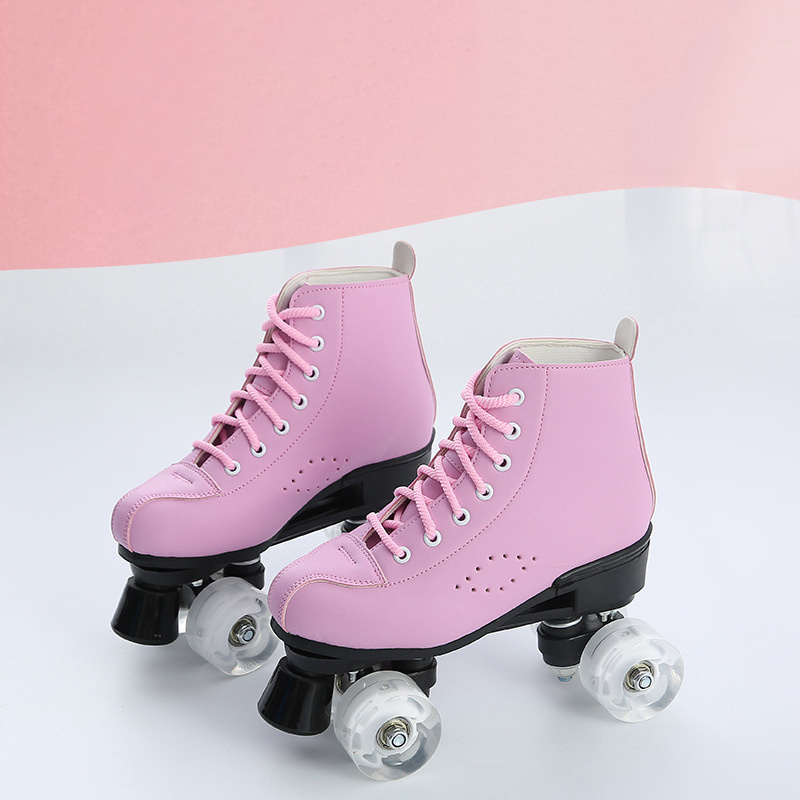 Luminous four wheel double row roller skates PU leather roller skates for young adults