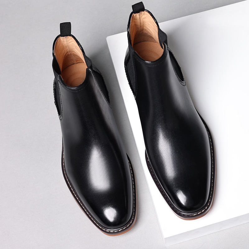 Chelsea Boots Men Polished Leather Dress Boots Stylish Classic Retro Slip On Boots For Men