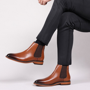 Chelsea Boots Men Polished Leather Dress Boots Stylish Classic Retro Slip On Boots For Men