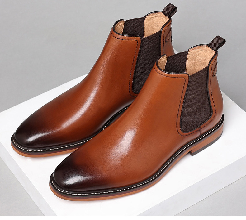 Chelsea Boots Men Polished Leather Dress Boots Stylish Classic Retro Slip On Boots For Men