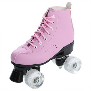 Luminous four wheel double row roller skates PU leather roller skates for young adults