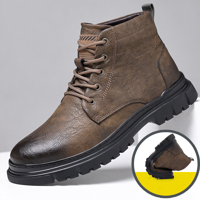 winter outdoor men boots warm Classic Wear-Resistant Lace-up Luxury Casual Martens Boots Leather Boots for Men