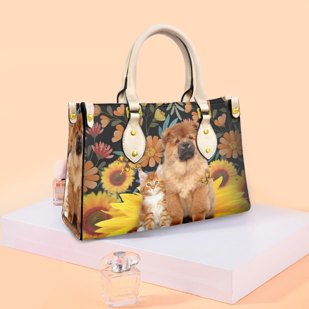 Design Handbag Custom Flowers Cute Dog Pattern Strapless Handbags Casual Tote Bag Gifts for Mom