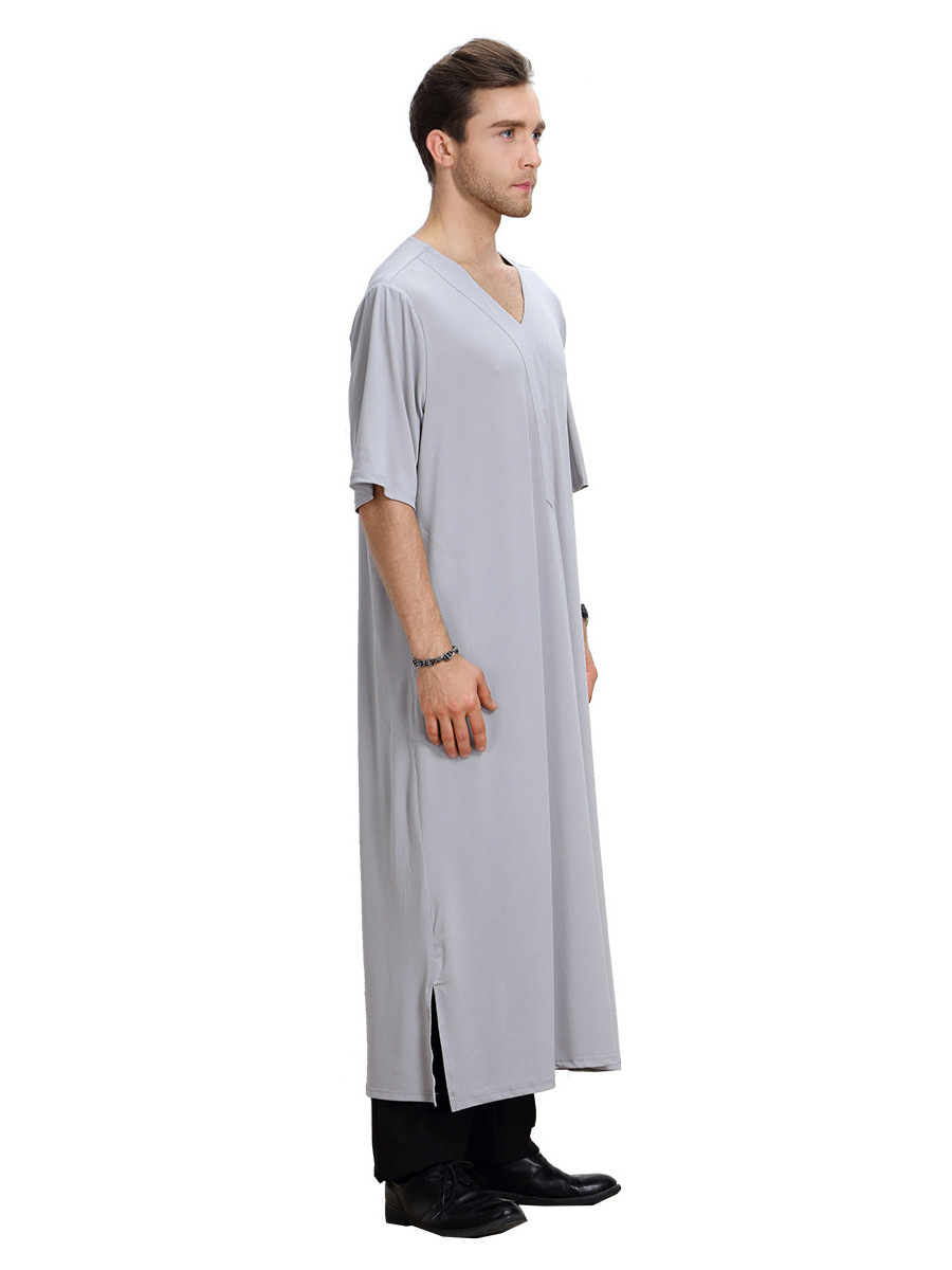 Wholesale Arabic Dress for Men Highly Elastic Breathable V-ne Jubba Muslim Islamic Clothes Men's Thobe 2021 Thobe / Thawb Adults