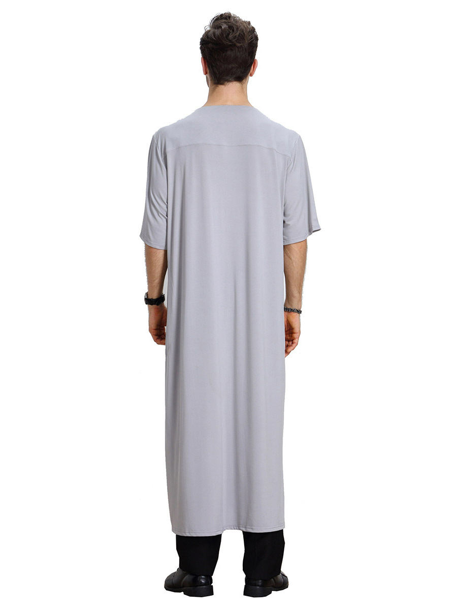 Wholesale Arabic Dress for Men Highly Elastic Breathable V-ne Jubba Muslim Islamic Clothes Men's Thobe 2021 Thobe / Thawb Adults