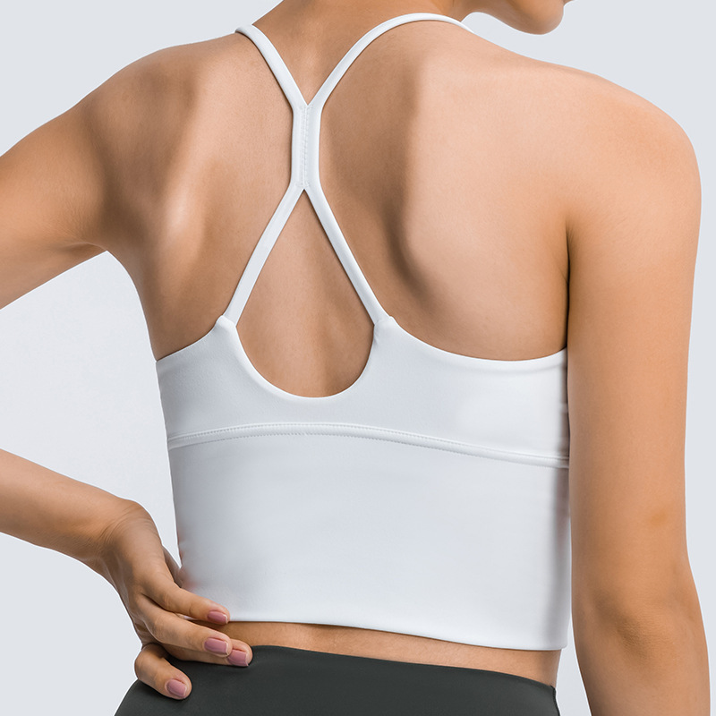 New fashion long lulu sport underwear shock absorbent lulu sports bra with thin strap and cross back GYM fitness lulu yoga bra