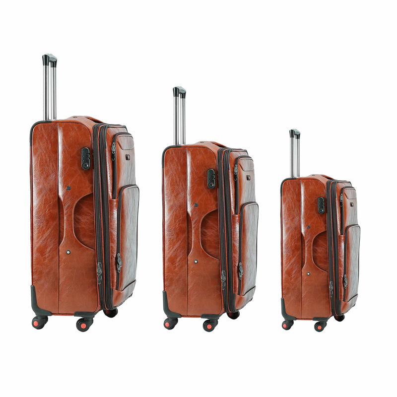 High Quality PU Leather Suitcase 20/24/28inch Carry on Vintage Trolley Luggage Waterproof Travelling Luggage Bag