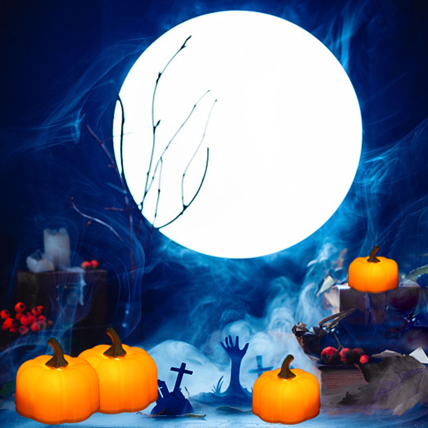 Flickering LED Pumpkin Lights Battery Operated Flameless Pumpkin Tealight Candles for Halloween Decoration