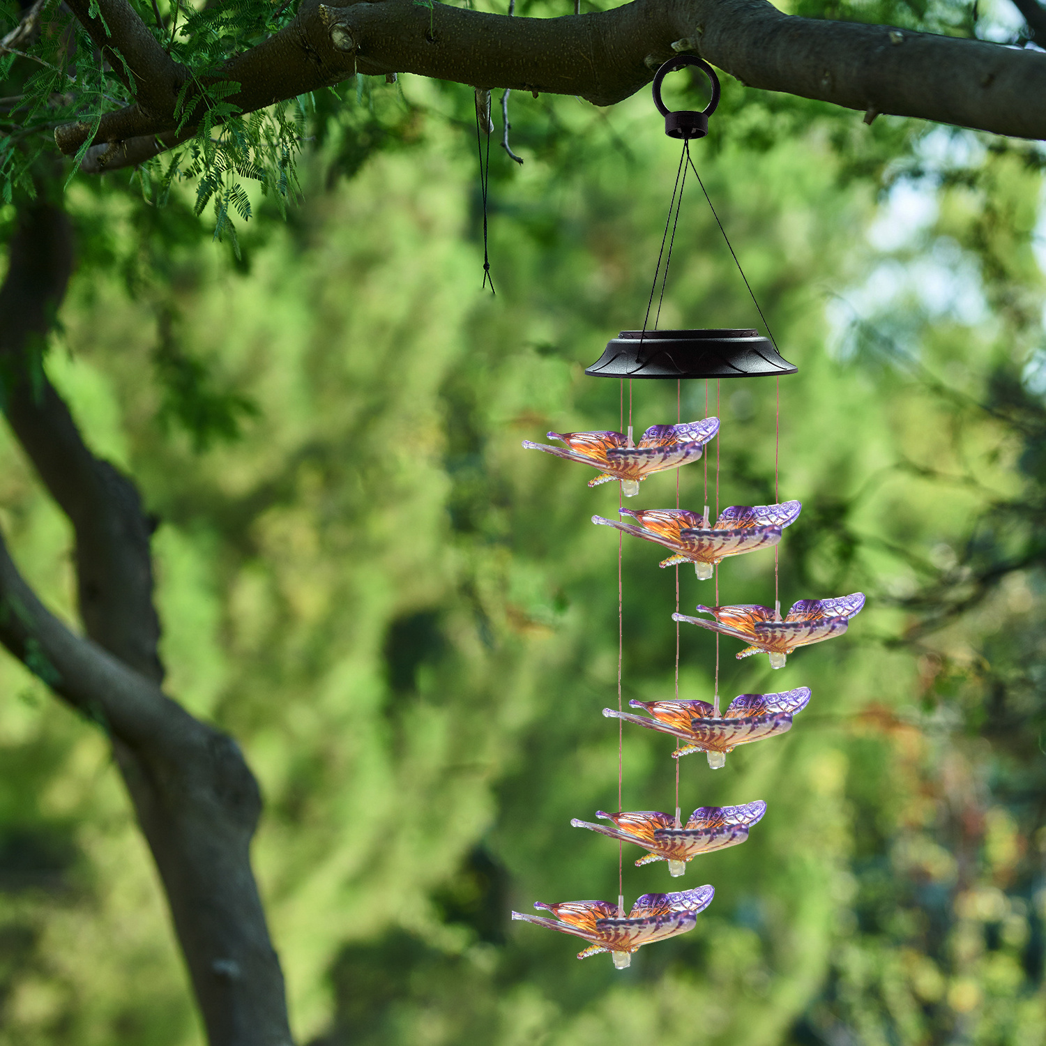 LED Solar Wind Chime Light Color-Changing Hummingbird Outdoor Solar lamp Elk/Butterfly/Star Garden Decoration Gift